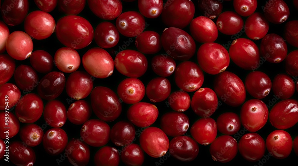 Pile of red cranberries background wallpaper created using generative AI tools. Pile of red cranberries background wallpaper created using generative AI tools.