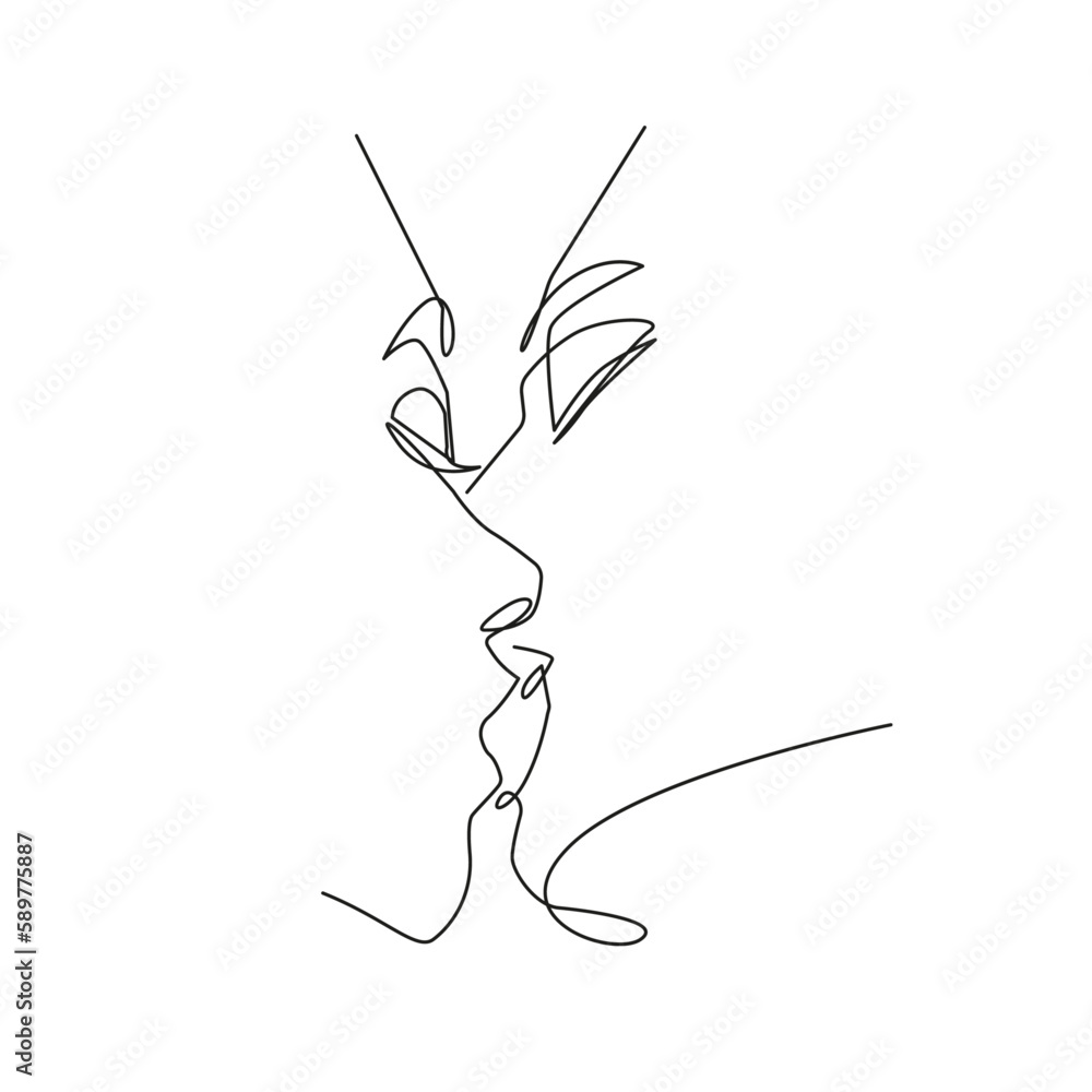 Kissing Continuous Line Drawing. Couple Love Concept Minimalist Abstract Illustration One Line Style Black Sketch Isolated on White Background. Couple Kiss Abstract Vector Illustration Kissing Continuous Line Drawing. Couple Love Concept Minimalist Abstract Illustration One Line Style Black Sketch Isolated on White Background. Couple Kiss Abstract Vector Illustration