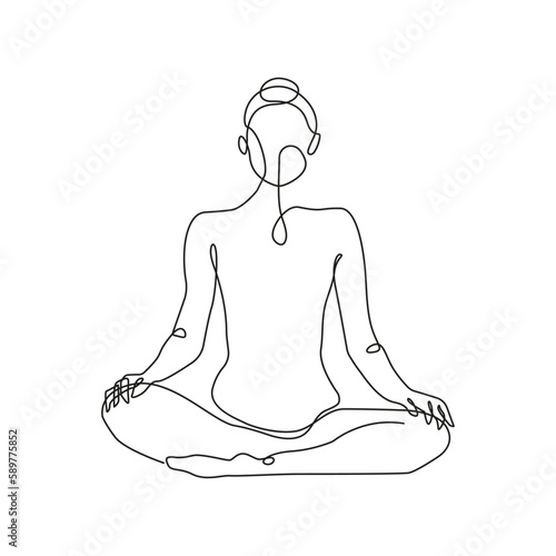 Woman Yoga Lotus Pose One Line Drawing. Female Sport Concept Minimalist Drawing. Yoga Meditation Line Art Modern Minimal Drawing Trendy Illustration Continuous Line Art. Vector EPS 10