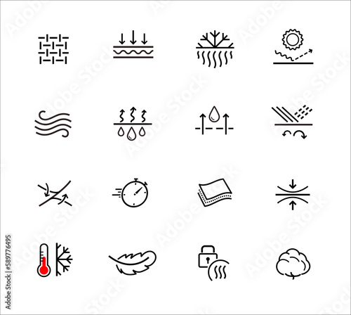 Set of icons for protective material. Vector illustration on white background. Ideal for outerwear, jackets, pads, diapers, wipes, napkins, etc. EPS10.	