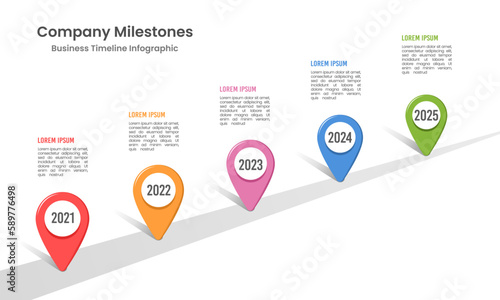 Timeline infographic company with pin and business expansion. Vector illustration.