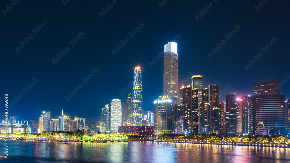 Guangzhou, China skyline on the Pearl River.