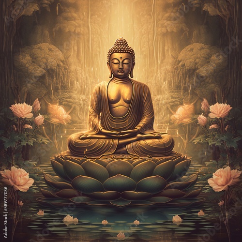 painting buddha statue in the lotus position