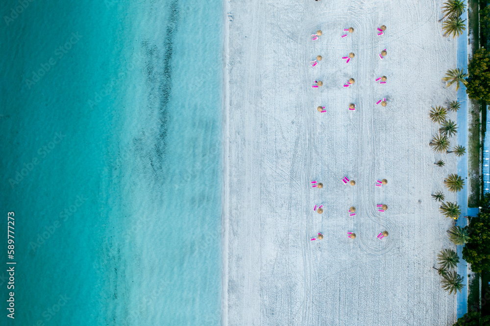 Above view on the seashore with sandy beach.