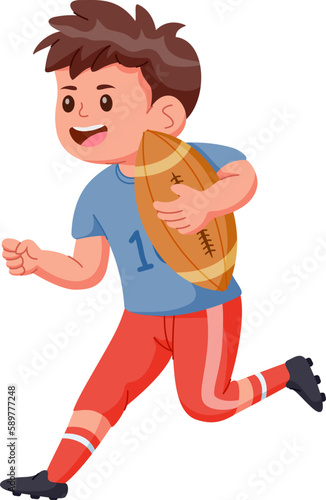 Cute rugby player hold rugby ball cartoon. Vector illustration