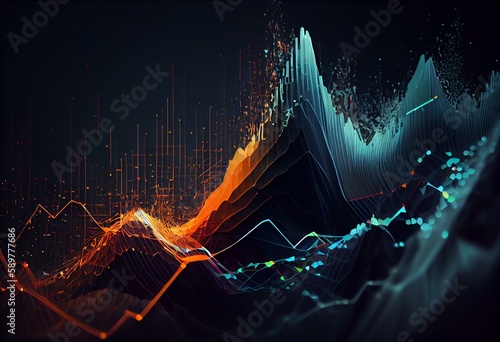 Abstract background contain color graph chaotic noise and lines. Big Data. Technology polygonal concept in dark virtual space. Banner for business, science and technology data. Generative AI