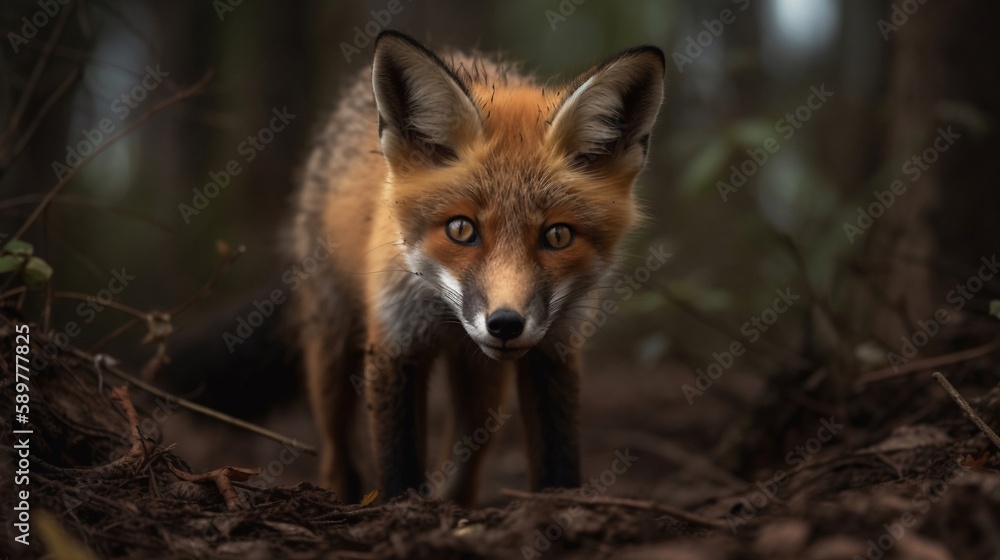 realistic red fox in the forest realistic red fox in the forest