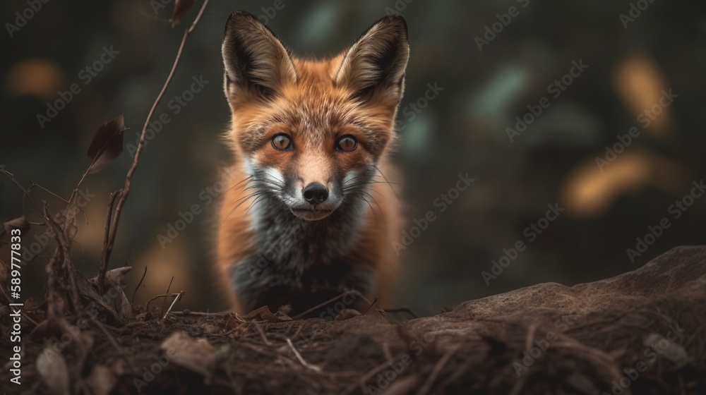 Naklejka premium realistic red fox in the forest