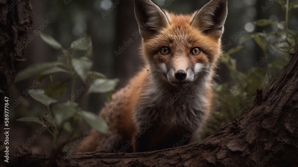realistic red fox in the forest realistic red fox in the forest