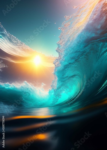 sunset over the sea , The energy and motion of water with genarative AI © Stock design