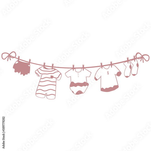 Washing line with baby clothes silhouette