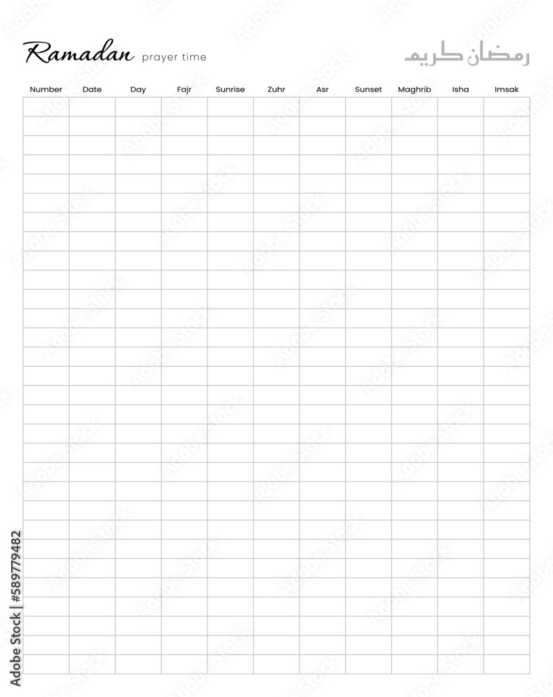 Ramadan Kareem shedule of prayer time. Vector calendar Planner on Ramadan Ramadan Kareem shedule of prayer time. Vector calendar Planner on Ramadan