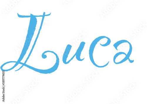 Luca - Italian mascoline  name  - light blue color- Lettering for website, email, presentation, , image, poster, placard, banner, postcard, ticket, logo, engraving, slide, tag - t-short,

