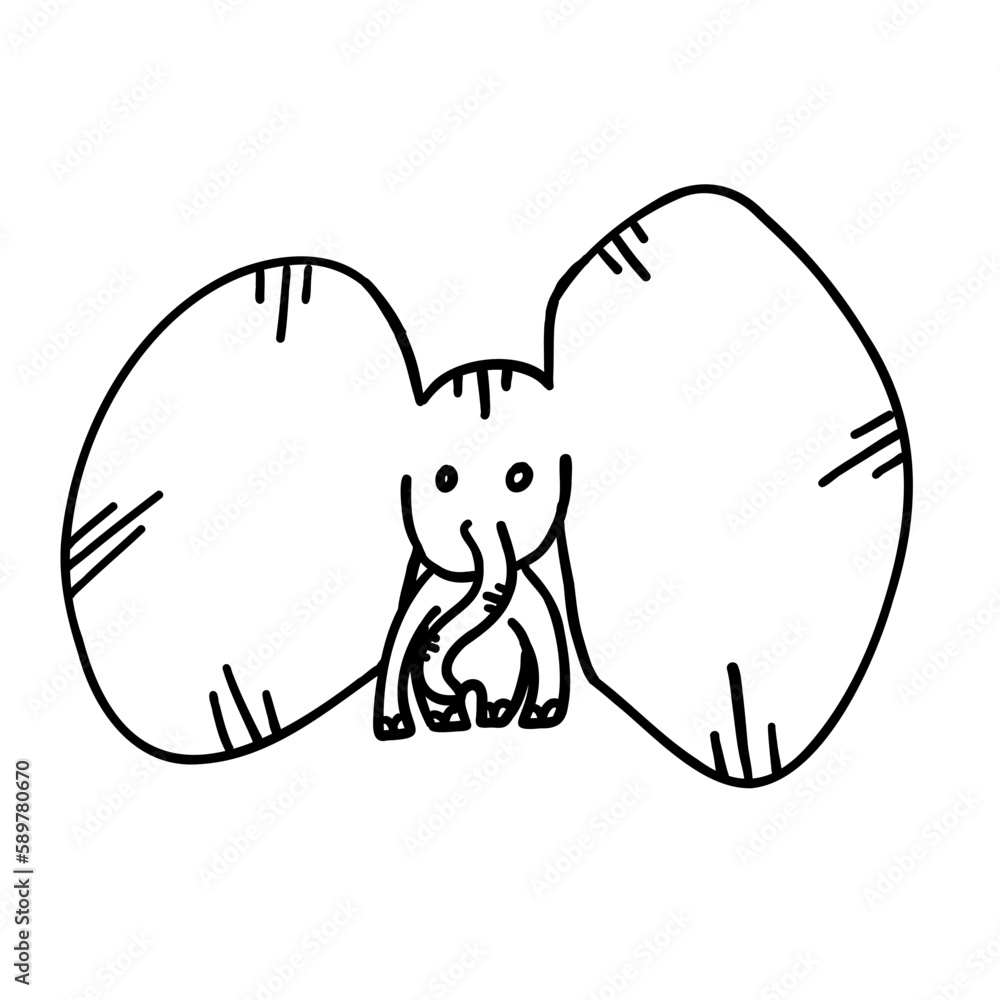 Obraz premium Elephant vector illustration in outline doodle style isolated on white background.