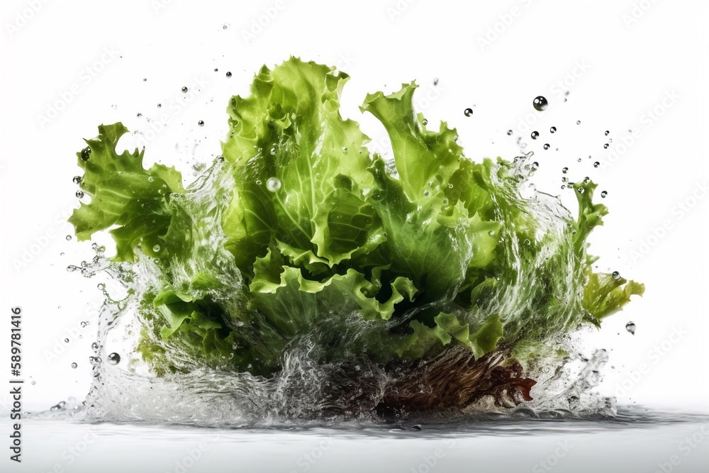 fresh lettuce with water splash on a white background fresh lettuce with water splash on a white background