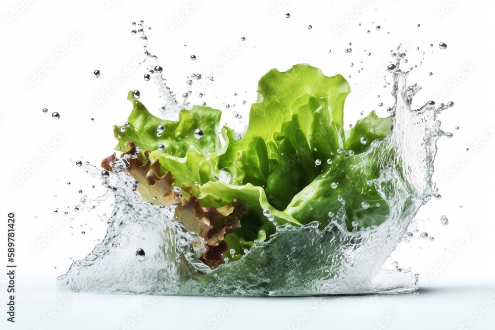 fresh lettuce with water splash on a white background fresh lettuce with water splash on a white background
