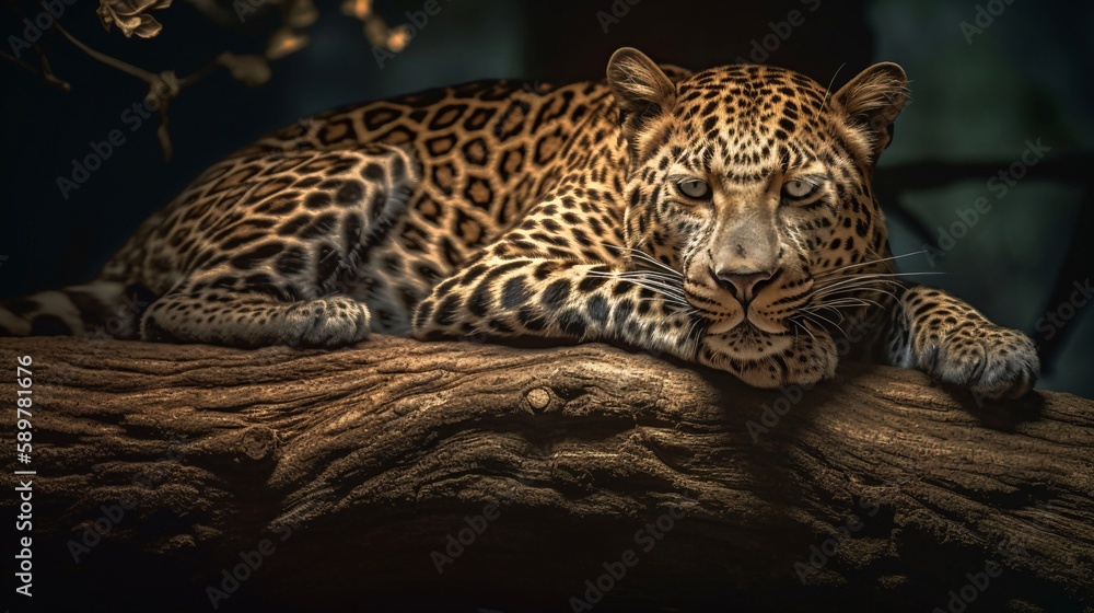 Fototapeta premium realistic leopard on the wood