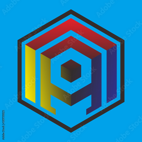 abstract blue cube AN or NA logos 