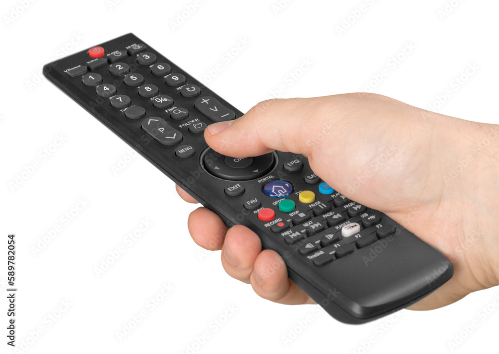 Hand with remote control isolated on white Hand with remote control isolated on white