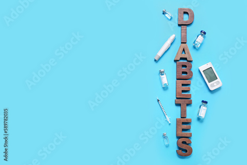 Word DIABETES with insulin,...