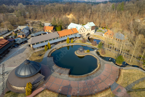 Aerial beautiful spring day view of Belmontas park, Lithuania