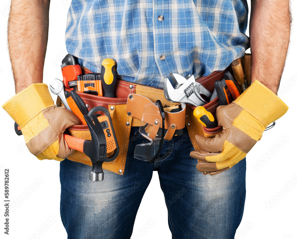 Close-up of a Construction Worker , Carpenter Tool Belt Close-up of a Construction Worker , Carpenter Tool Belt