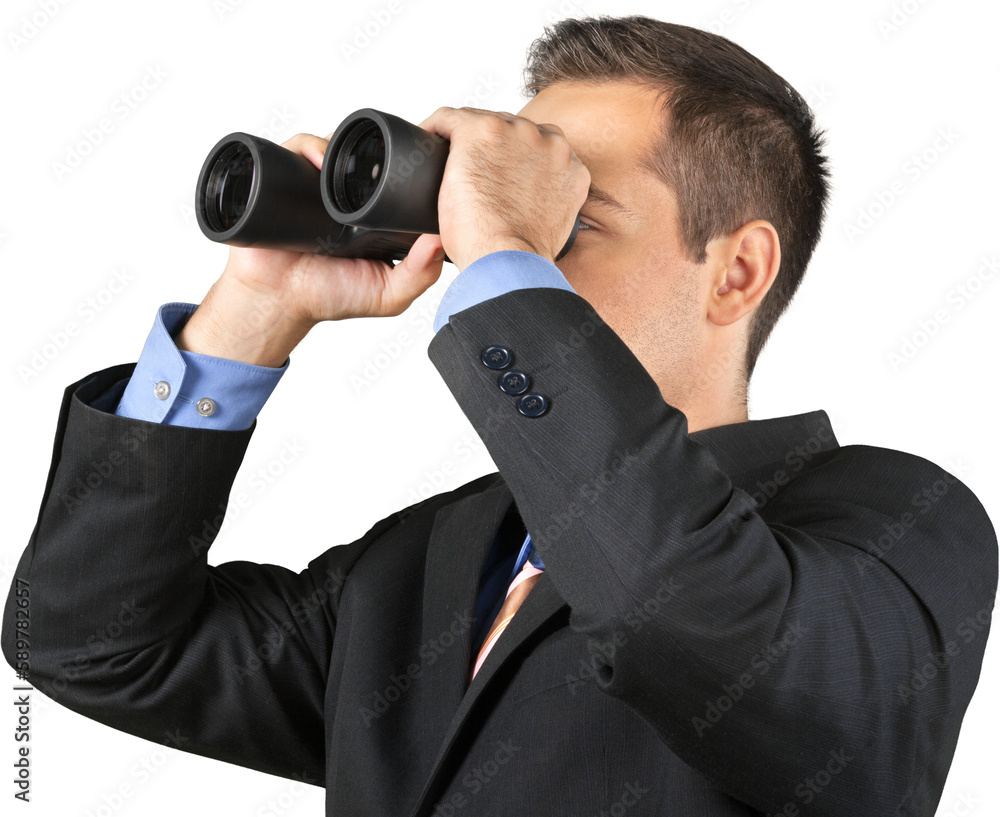 Binoculars businessman isolated searching exploring looking close-up Binoculars businessman isolated searching exploring looking close-up