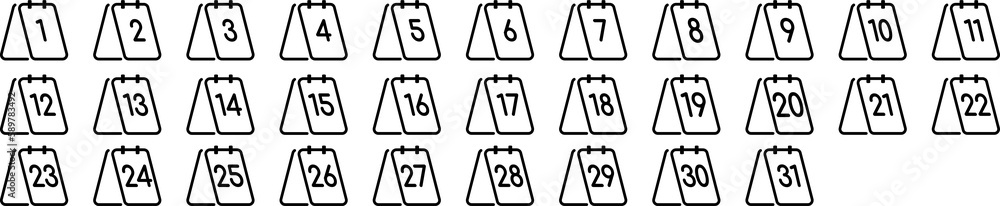 Calendar icons every day, great design for any purposes. Icon symbol ...