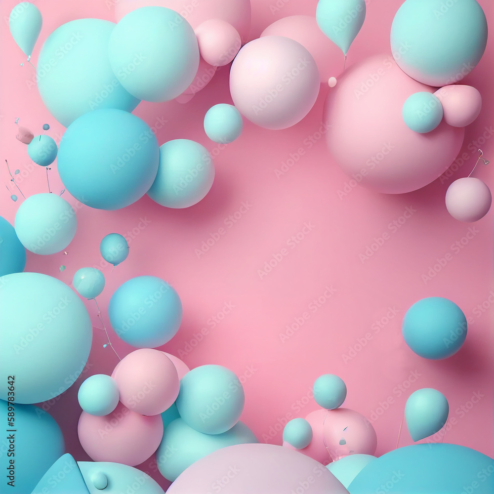 Pink background with balloons abstract party in pastel colors Pink background with balloons abstract party in pastel colors