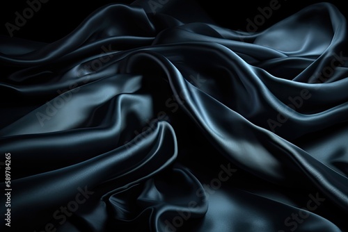 Dark Luxury Elegant Black and Blue Silk Satin Background, AI Generated