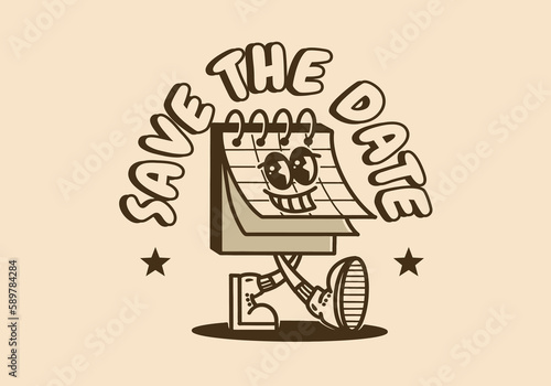 Vintage mascot character design of Square calendar with happy face