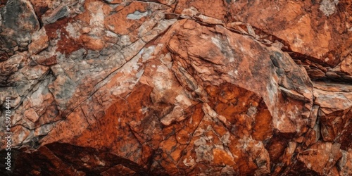 Close-Up of Dark Red Orange Brown Rock Texture with Cracks, AI Generated