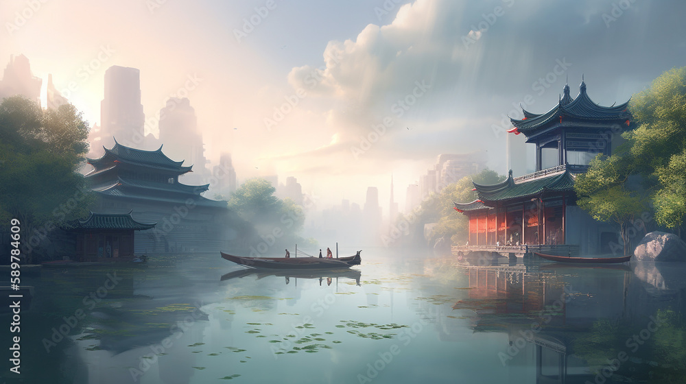 Fototapeta premium Anime style abstract background, generative ai