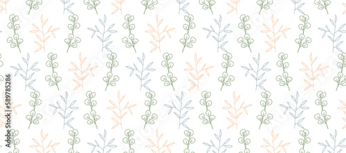 Delicate vector floral seamless pattern with eucalyptus branches in pastel colors on a white background for textiles, wrapping paper, covers, backgrounds, wallpapers, dishes