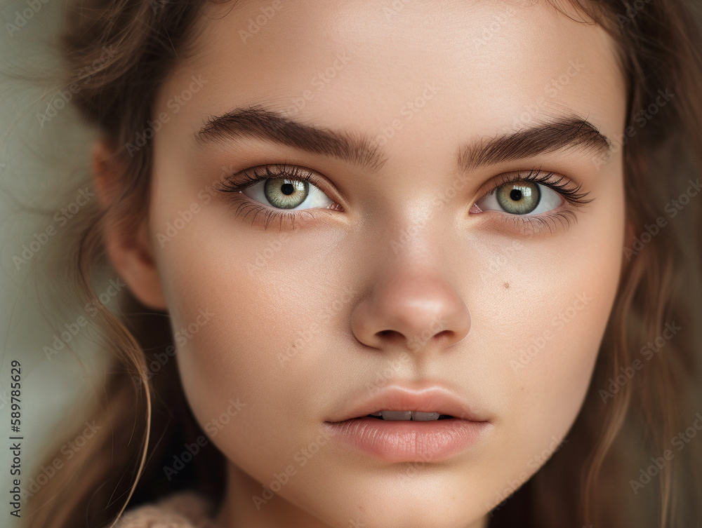 Fototapeta premium A Beautiful Young Woman with Minimal Makeup | Generative AI
