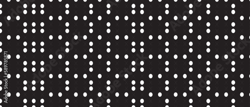 White polka dot pattern on black background. Straight dot pattern for backdrop and wallpaper template. Simple classic polka dot lines with repeat stripes texture. Polka background, vector illustration