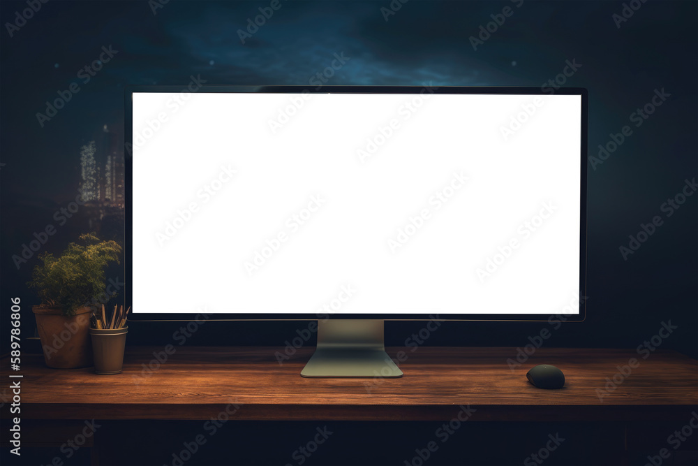 Computer Monitor With Blank Space For A Photo Or Picture. Monitor With Cityscape As The Desktop Background. Isolated Transparent, Png. Generative AI