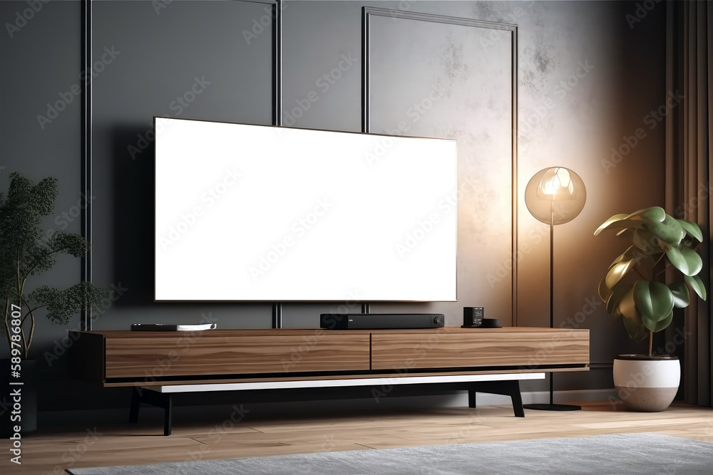 Tv Frame With An Empty Space For A Photo Or Picture. Modern Tv Stand With Large Flat. Isolated Transparent, Png. Generative AI Tv Frame With An Empty Space For A Photo Or Picture. Modern Tv Stand With Large Flat. Isolated Transparent, Png. Generative AI