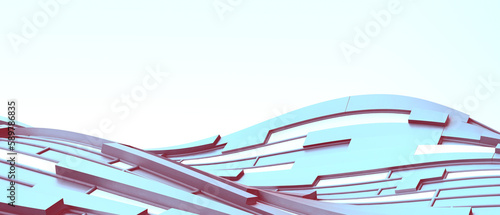 3D Futuristic digital wave technology background. Metaverse and digital waves with future architectural concepts and sustainable design on Blue. copy space, banner, software, website -3d Rendering