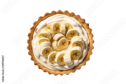 Banana Cream Pie Vegetarian Dessert On White Background, Top View. Isolated Transparent, Png. Generative AI
