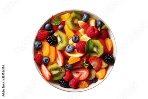 Fruit Salad Vegetarian Dessert On White Background  Top View. Isolated Transparent  Png. Generative AI