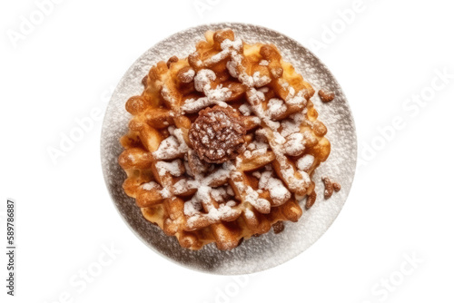 Funnel Cake Vegetarian Dessert On White Background, Top View. Isolated Transparent, Png. Generative AI photo