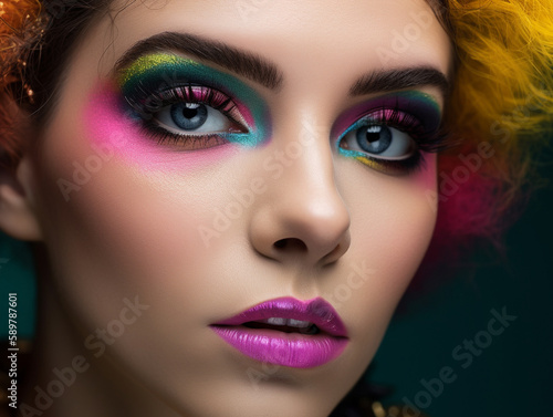 A Woman with Bold Colorful Eye Makeup   Generative AI