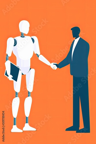 Robot Handshake With Man Futuristic Artificial Intelligence Technology Concept Flat Vector Illustration