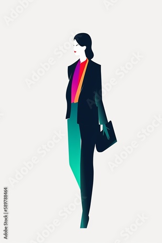 Abstract portrait of business woman holding suitcase. Vector illustration