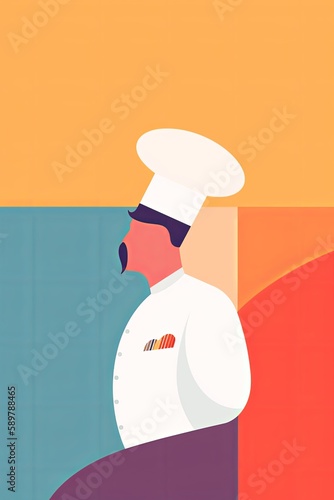 abstract chef portrait wearing hat and chef uniform, vector illustration.