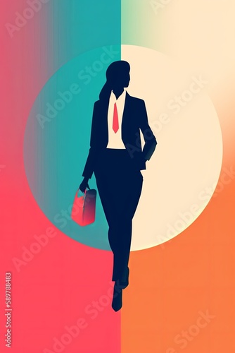 Abstract portrait of business woman holding suitcase. Vector illustration