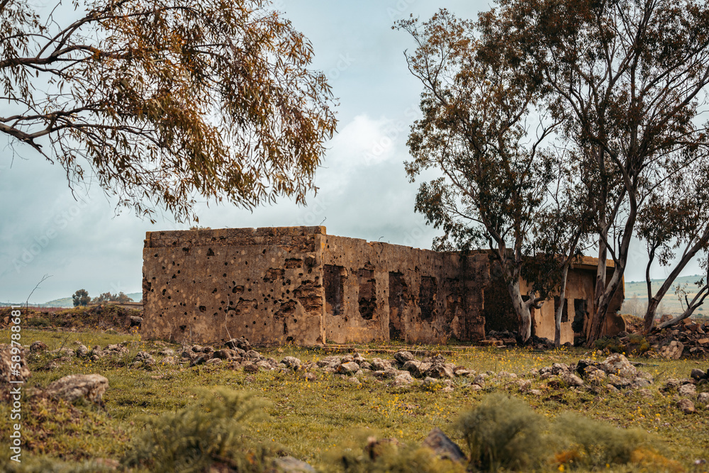 Home Destroyed in Israel-Syria War, Cherry Orchard, Golan Heights Israel Home Destroyed in Israel-Syria War, Cherry Orchard, Golan Heights Israel