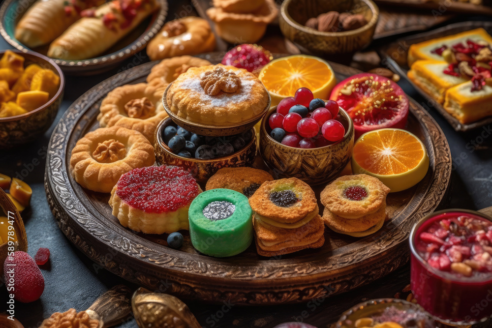 Oriental Sweets On A Plate. Generative AI Oriental Sweets On A Plate. Generative AI
