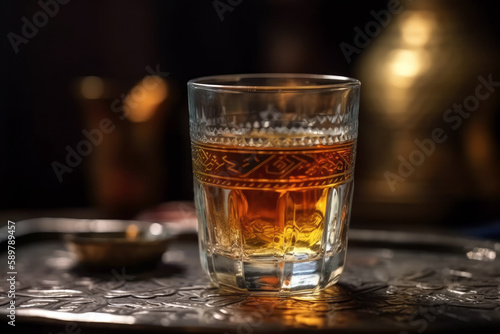 Shot Of Traditional Ramadan Drink, Like Laban Or Tamar Hindi, In Glass. Generative AI
